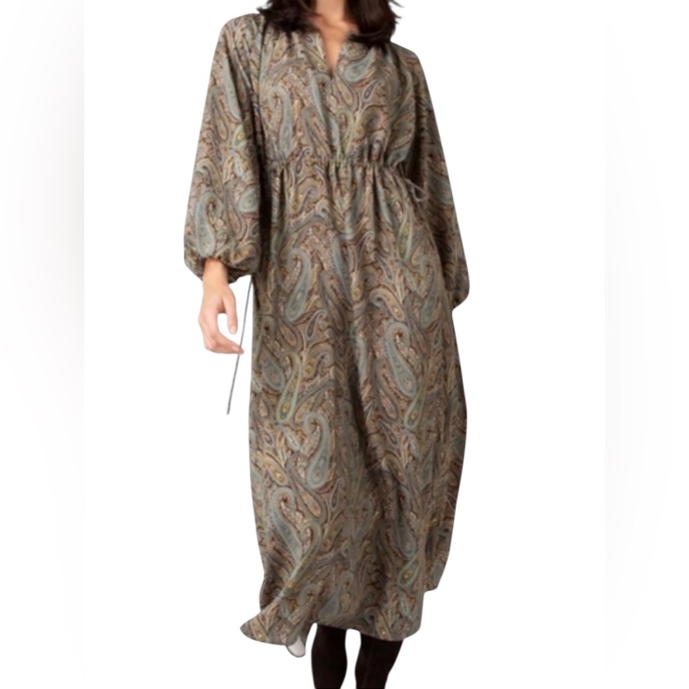 NWT Ann Mashburn Chiara Paisley Liberty Long Sleeve Split Neck Maxi Dress